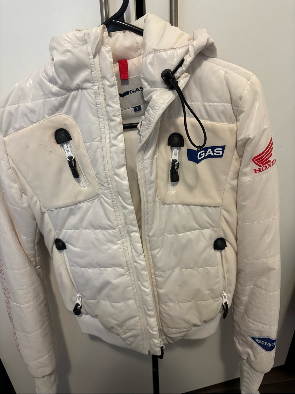 Vintage Women's Cream Quilted Hooded Honda Puffer Jacket